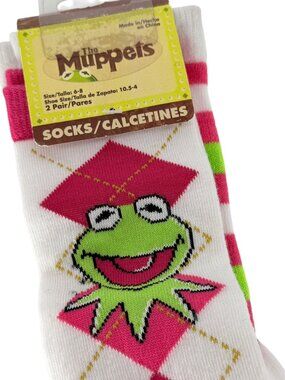 The Muppets Kermit Argyle Striped Socks 2 Pack New